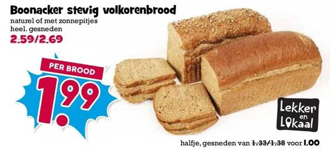 Boonacker stevig volkorenbrood naturel of met zonnebloempitjes heel, gesneden