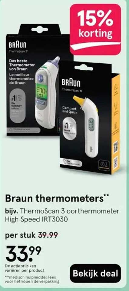 Braun thermometers** bijv. ThermoScan 3 oorthermometer High Speed IRT3030