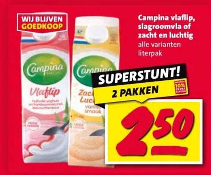 Campina vlaflip, slagroomvla of zacht en luchtig alle varianten literpak