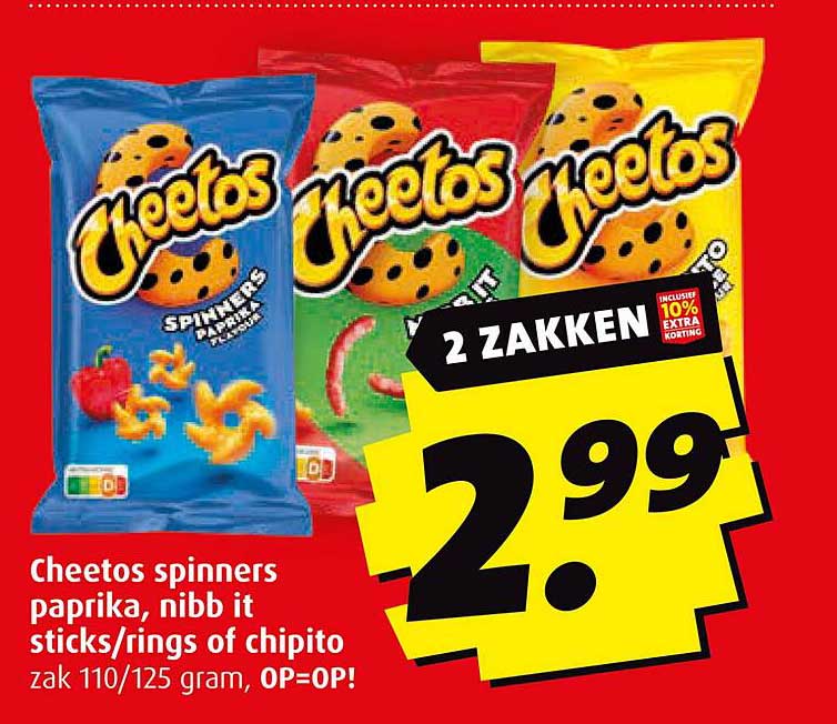 Cheetos spinners paprika, nibb it sticks/rings of chipito