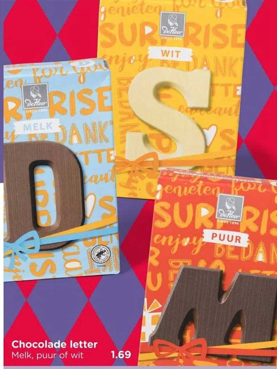 Chocolade letter Melk, puur of wit