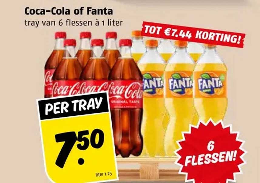 Coca-Cola of Fanta tray van 6 flessen à 1 liter