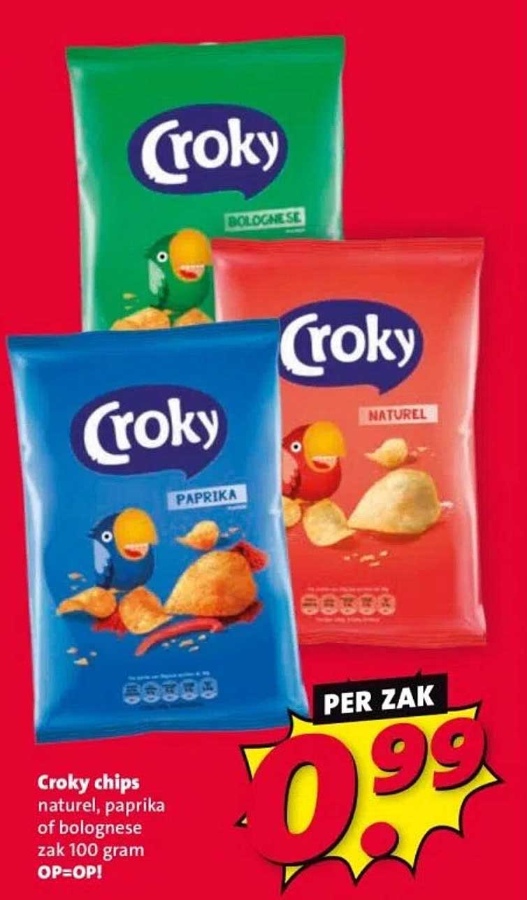 Crokys chips naturel, paprika of bolognese zak 100 gram OP=OP!