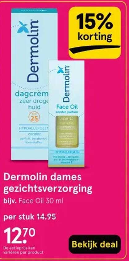 Dermolin dames gezichtsverzorging bijv. Face Oil 30 ml