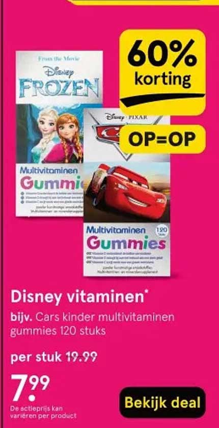 Disney vitaminen* bijv. Cars kinder multivitaminen gummies 120 stuks