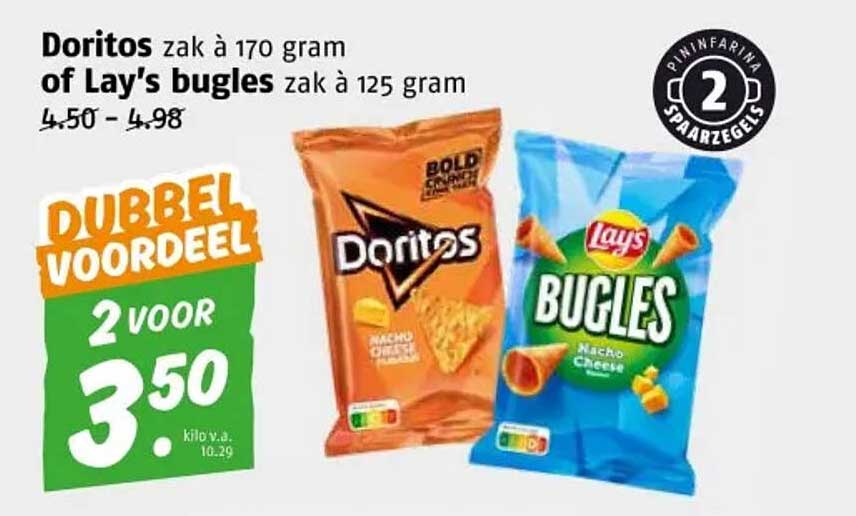 Doritos zak à 170 gram of Lay's bugles zak à 125 gram