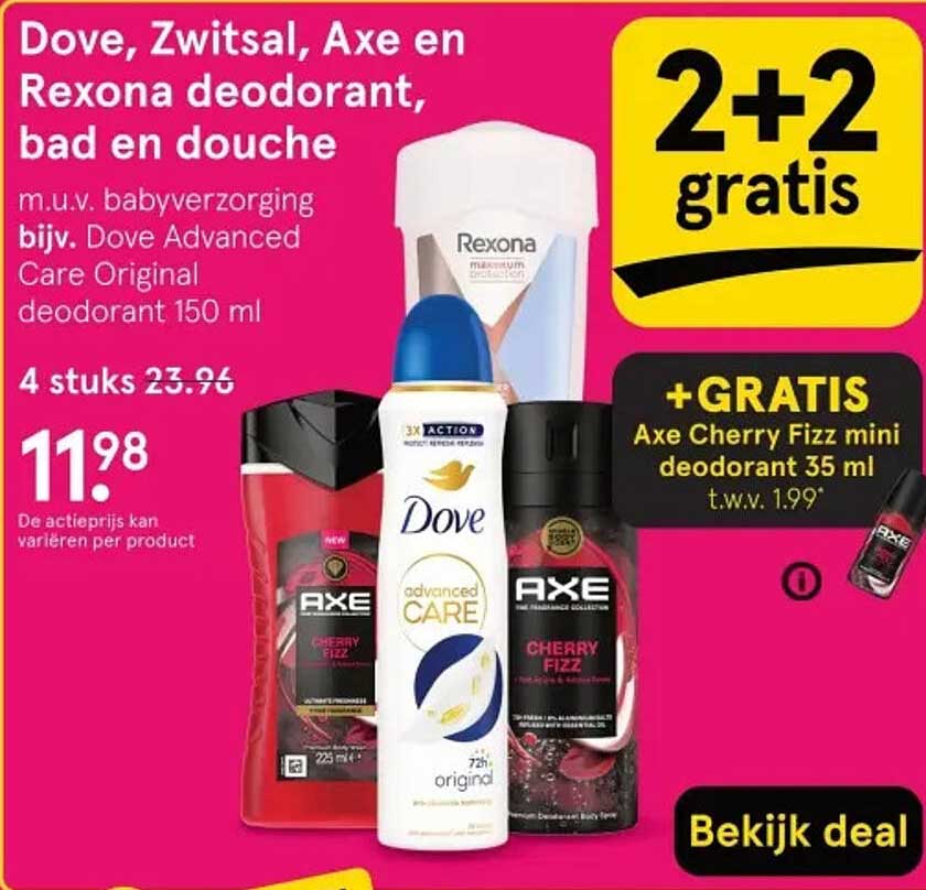 Dove, Zwitsal, Axe en Rexona deodorant, bad en douche