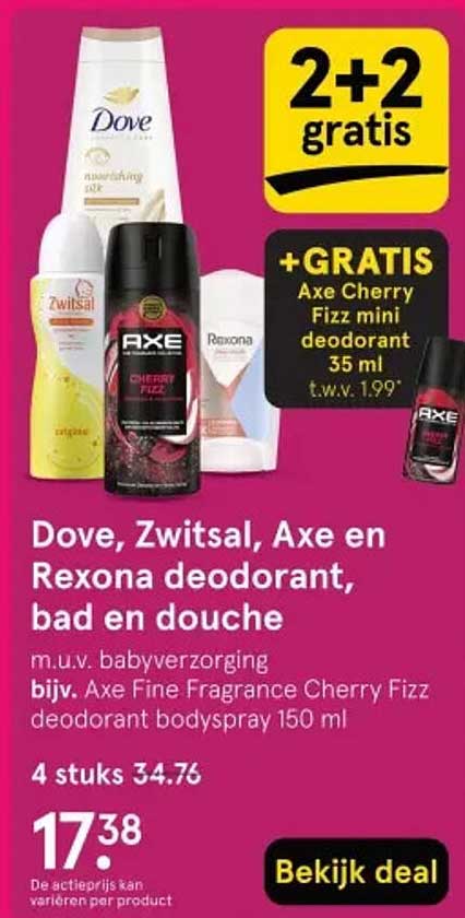 Dove, Zwitsal, Axe en Rexona deodorant, bad en douche