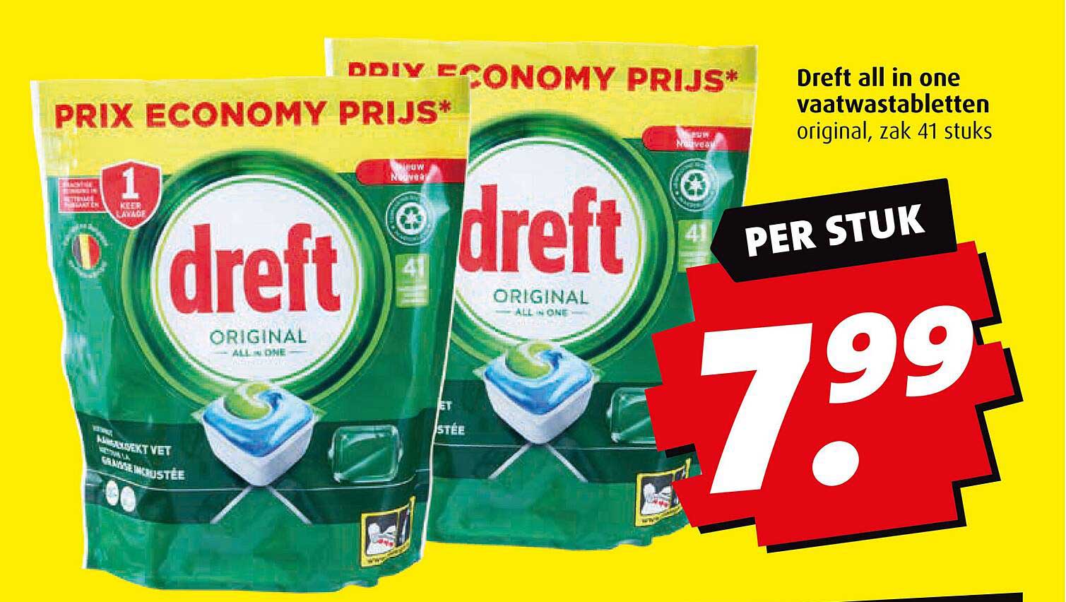 Dreft all in one vaatwastabletten original, zak 41 stuks