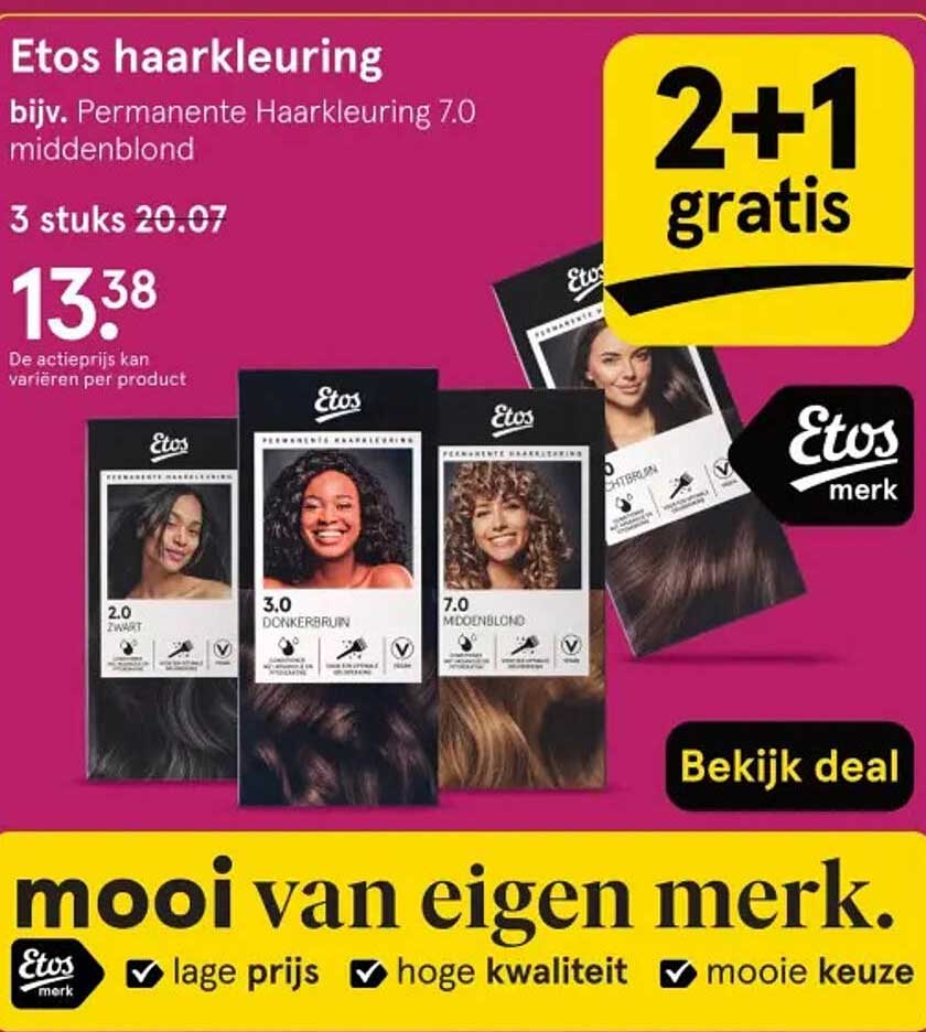 Etos haarkleuringsaanbieding 2+1 gratis