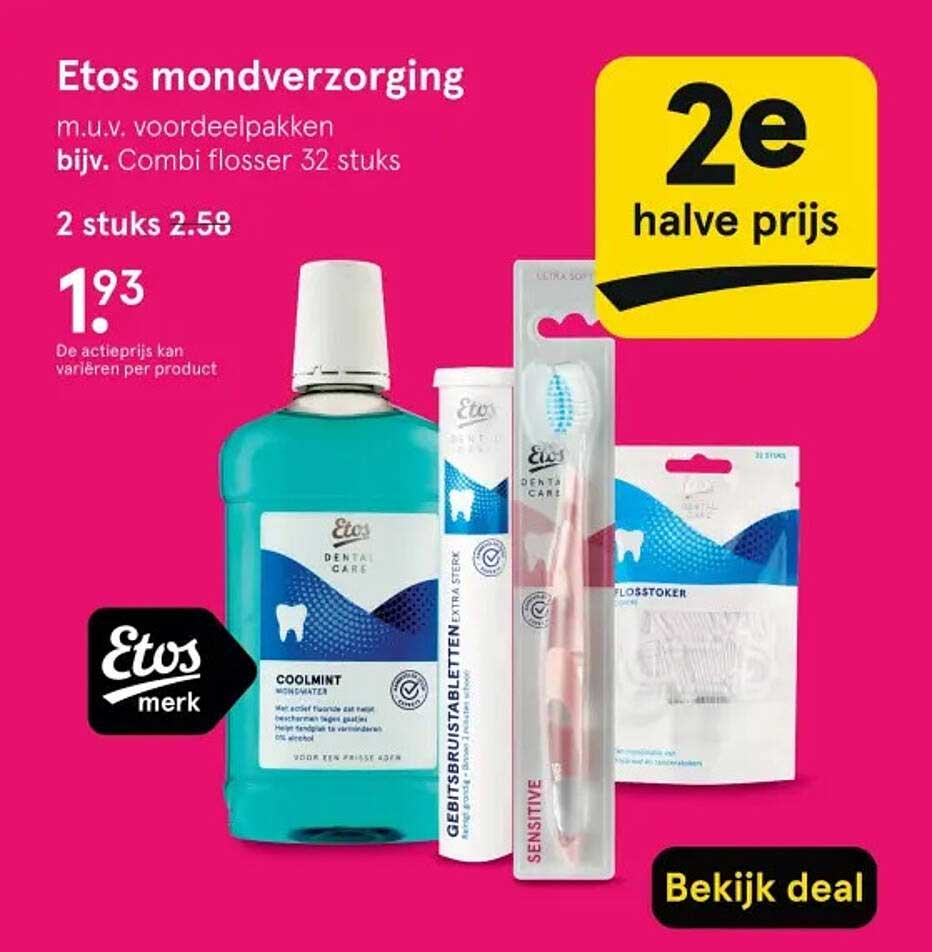 Etos mondverzorging m.u.v. voordeelpakken bijv. Combi flosser 32 stuks