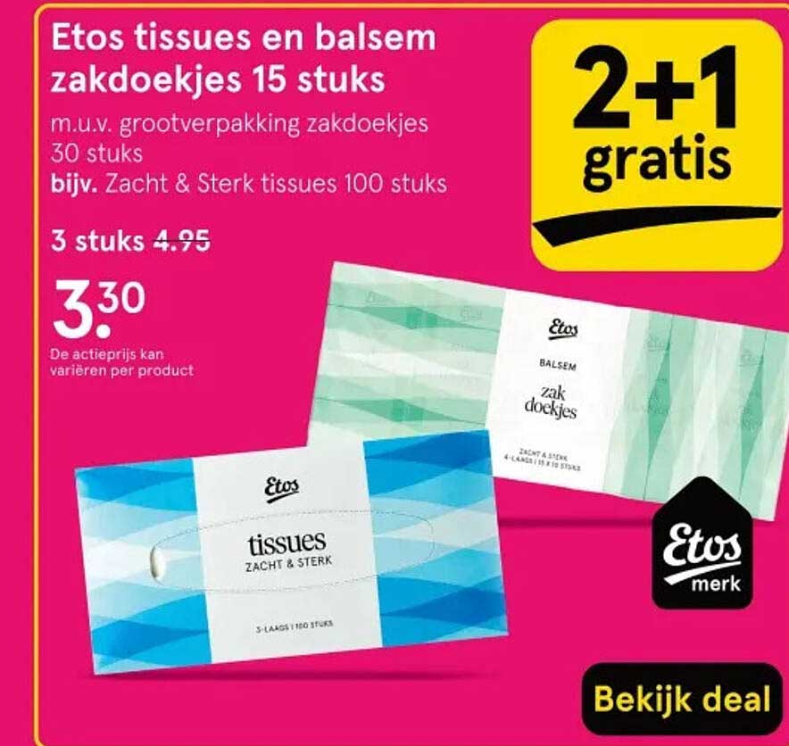 Etos tissues en balsem zakdoekjes 15 stuks