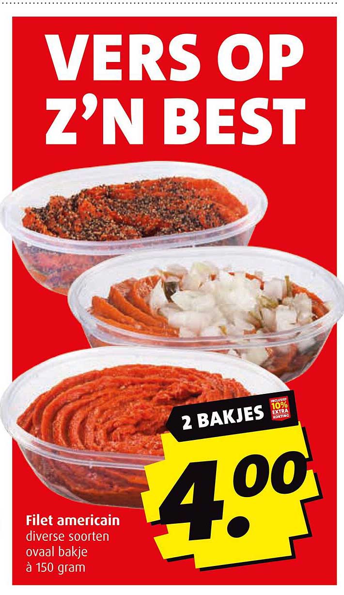 Filet americain diverse soorten ovaal bakje à 150 gram
