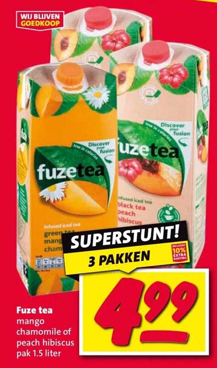 Fuze tea mango chamomile of peach hibiscus pak 1.5 liter 3 pakken