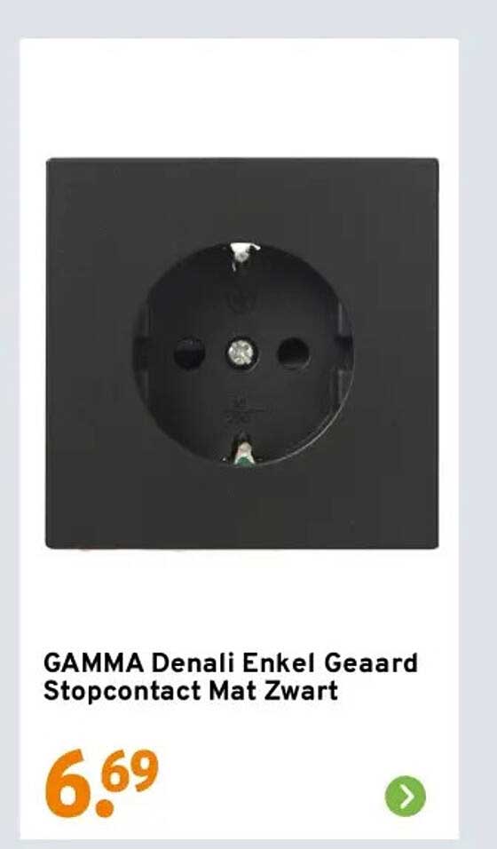 GAMMA Denali Enkel Geaard Stopcontact Mat Zwart