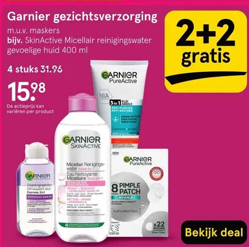 Garnier gezichtsverzorging m.u.v. maskers bijv. SkinActive Micellair reinigingswater gevoelige huid 400 ml