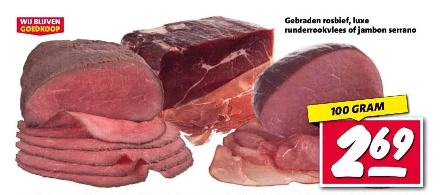 Gebraden rosbeef, luxe runderrookvlees of jambon serrano