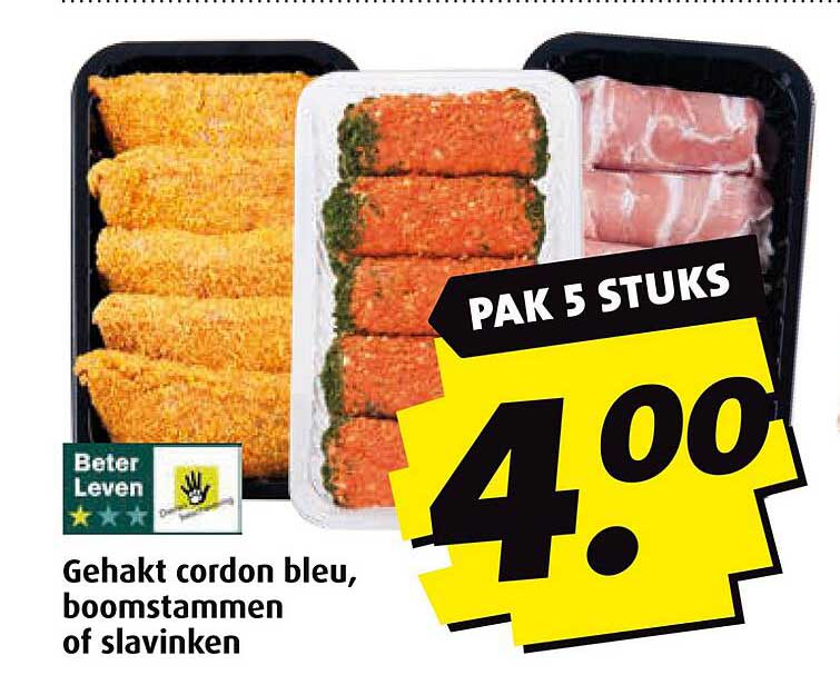 Gehakt cordon bleu, boomstammen of slavinken