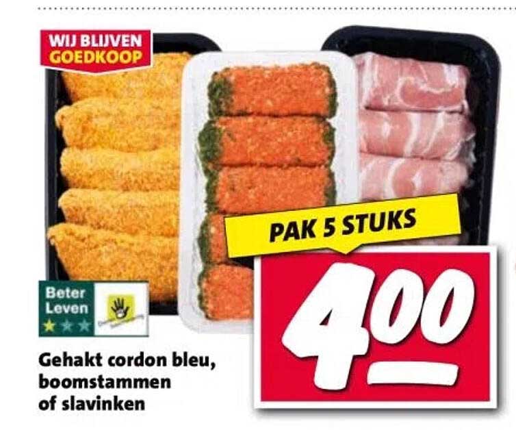 Gehakt cordon bleu, boomstammen of slavinken