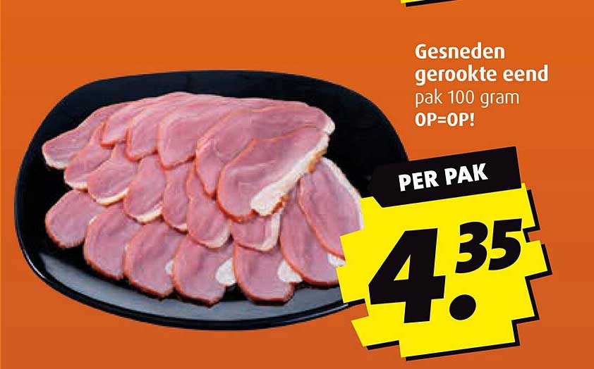 Gesneden gerookte eend pak 100 gram OP=OP!