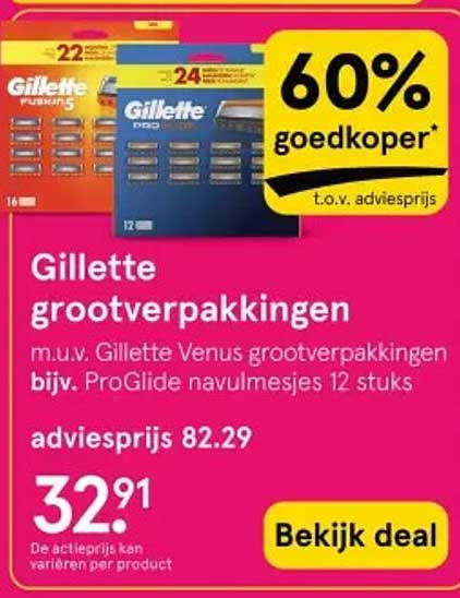 Gillette grootverpakkingen m.u.v. Gillette Venus grootverpakkingen bijv. ProGlide navulmesjes 12 stuks