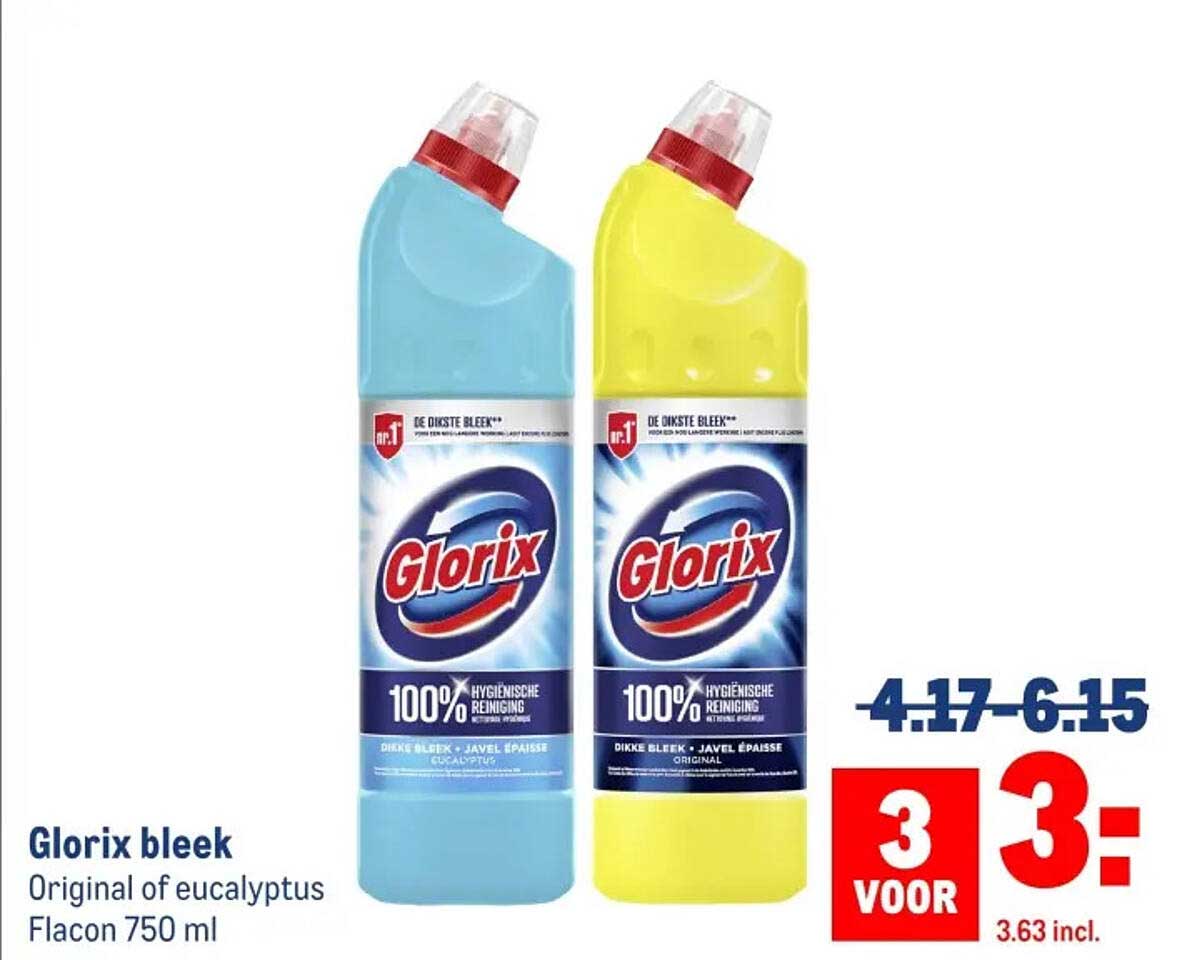 Glorix bleek Original of eucalyptus Flacon 750 ml