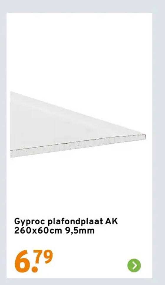 Gyproc plafondplaat AK 260x60cm 9,5mm