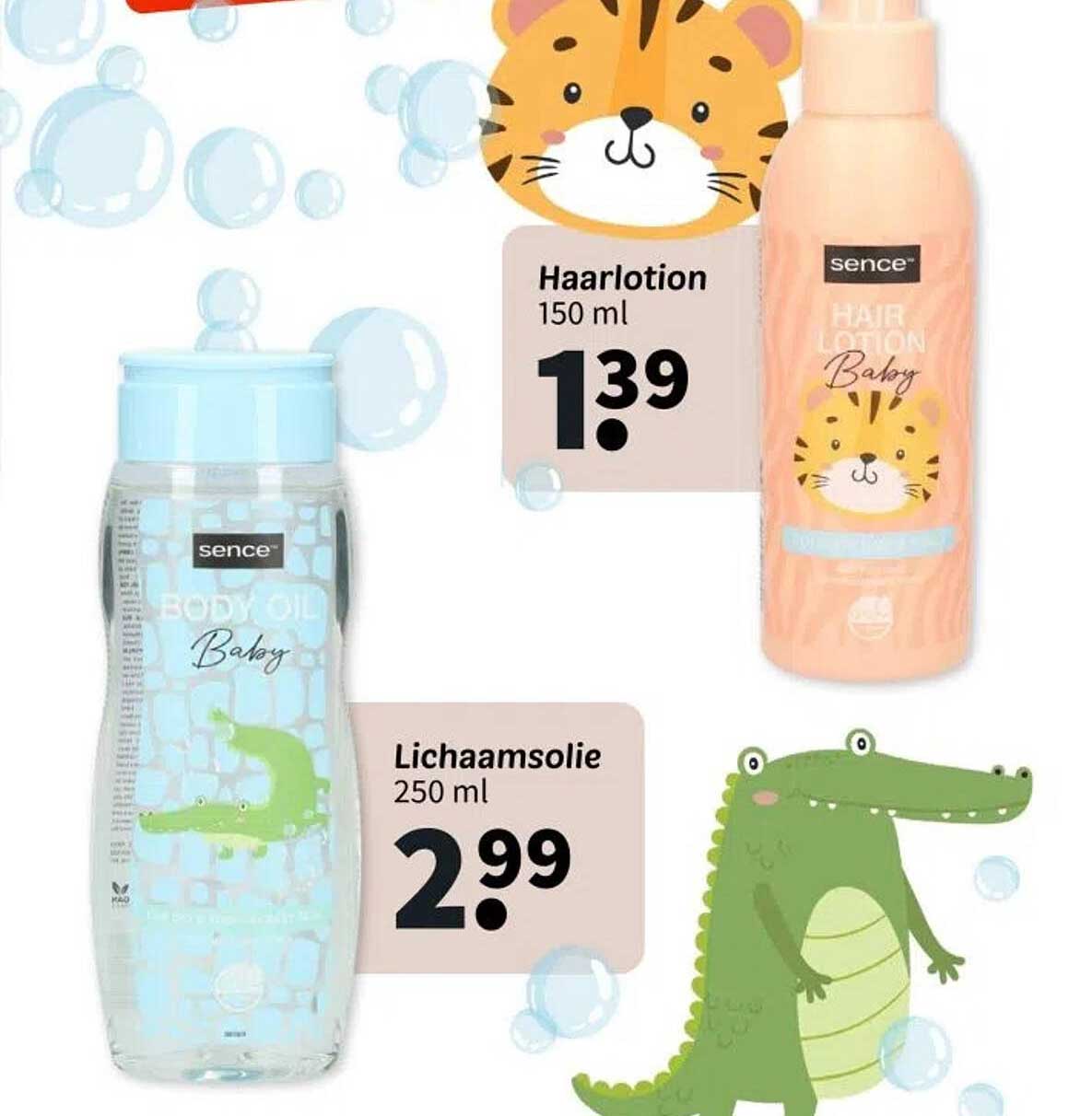 Haarlotion 150 ml voor 1,39 en Lichaamsolie 250 ml voor 2,99