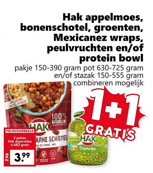 Hak appelmoes, bonenschotel, groenten, Mexicanez wraps, peulvruchten en/of protein bowl