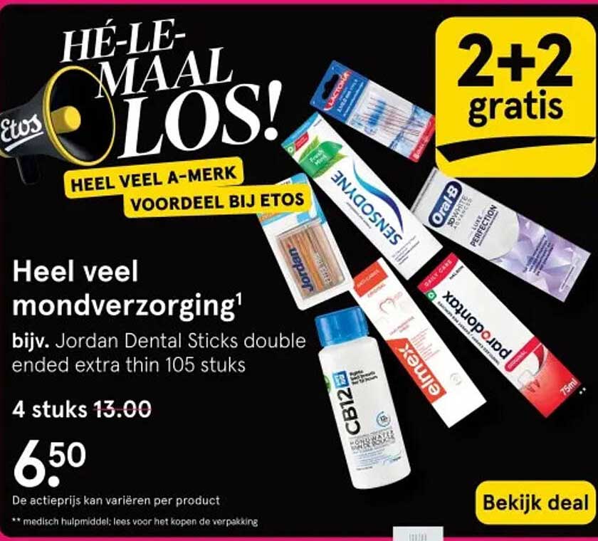 Heel veel mondverzorging, bijv. Jordan Dental Sticks double ended extra thin 105 stuks