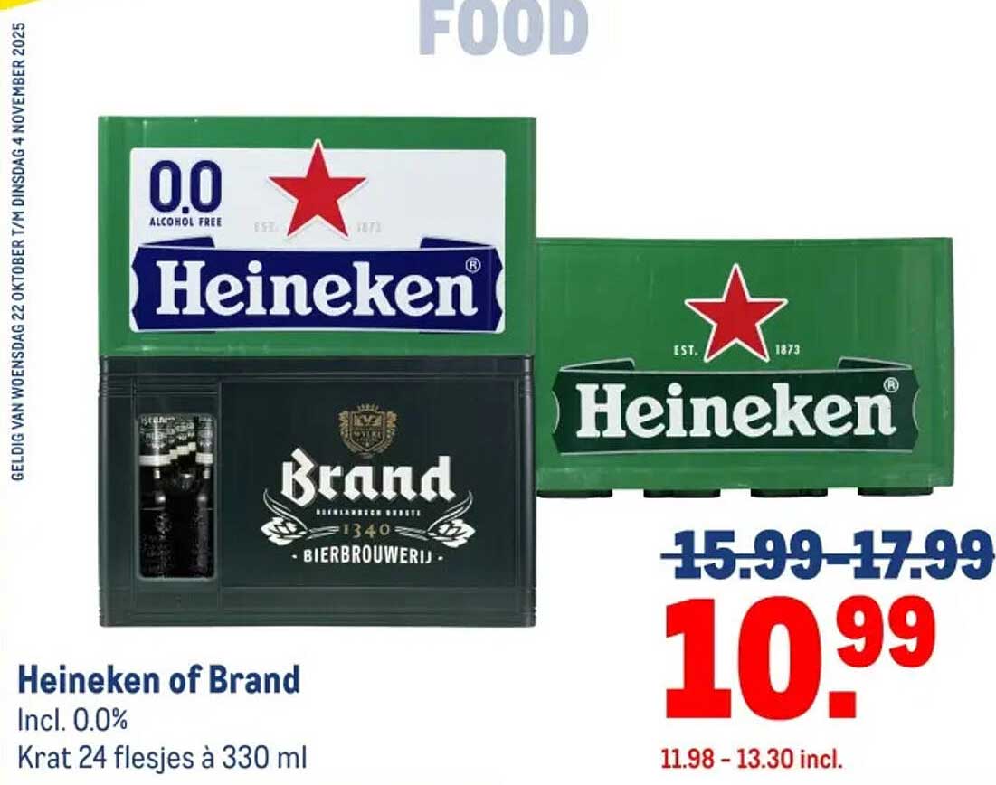 Heineken of Brand - Krat 24 flesjes à 330 ml