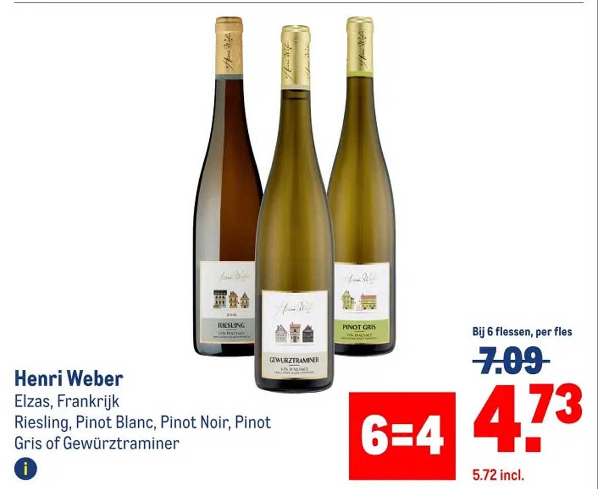 Henri Weber Elzas, Frankrijk - Bij 6 flessen, per fles 4,73
