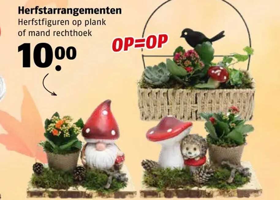 Herfstarrangementen Herfstfiguren op plank of mand rechthoek