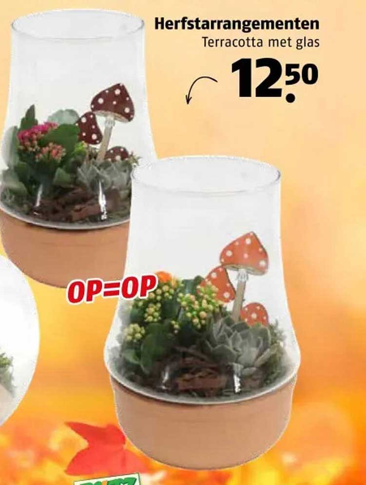Herfstarrangementen Terracotta met glas