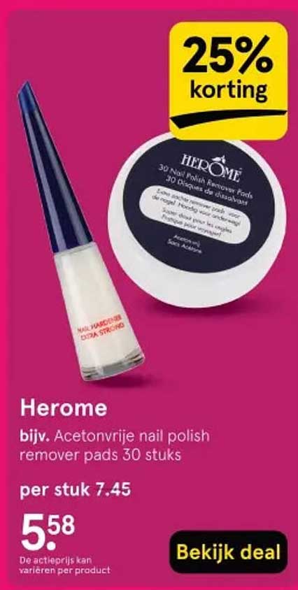 Herome bijv. Acetonvrije nail polish remover pads 30 stuks