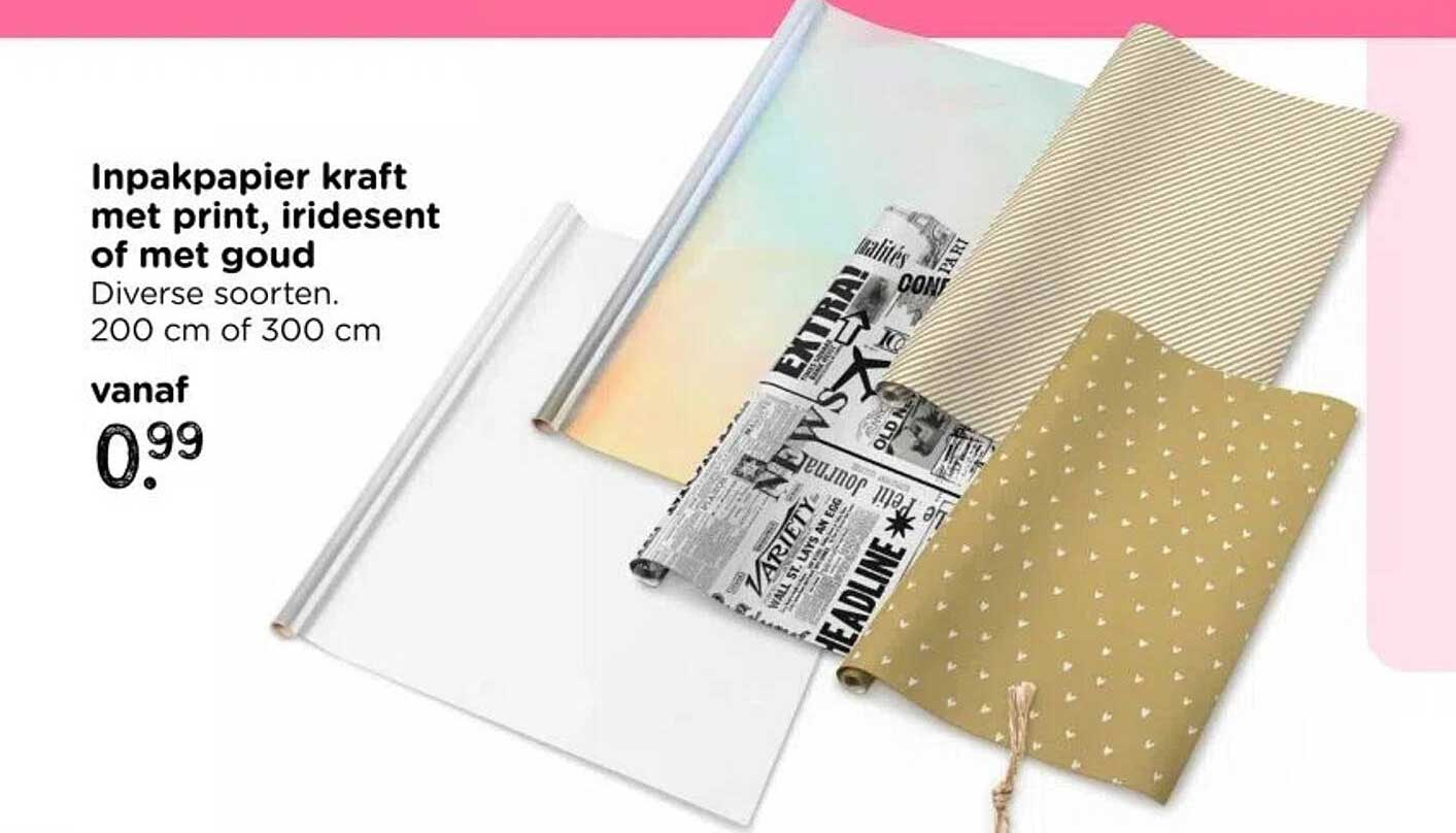Inpakpapier kraft met print, iridescent of met goud