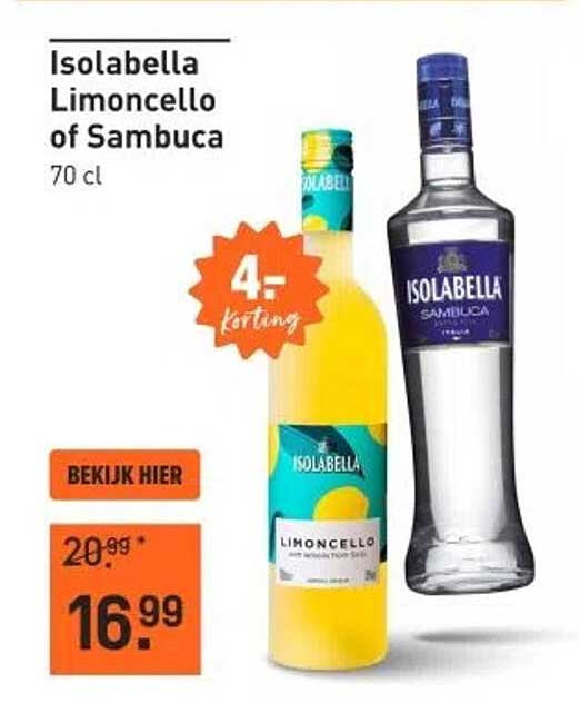 Isolabella Limoncello of Sambuca 70 cl