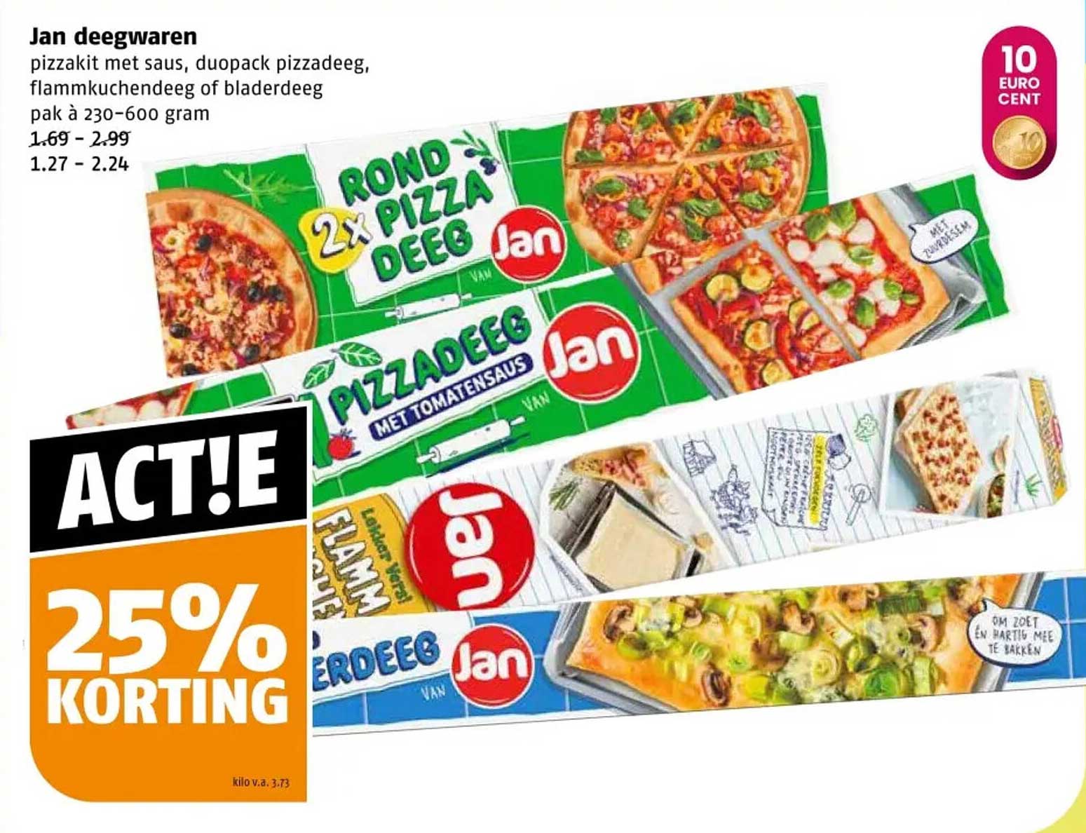 Jan deegwaren pizzakit met saus, duopack pizzadeeg, flammkuchendeeg of bladerdeeg pak à 230-600 gram