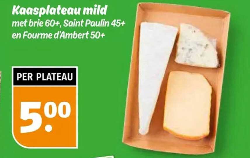 Kaasplateau mild met brie 60+, Saint Paulin 45+ en Fourme d’Ambert 50+