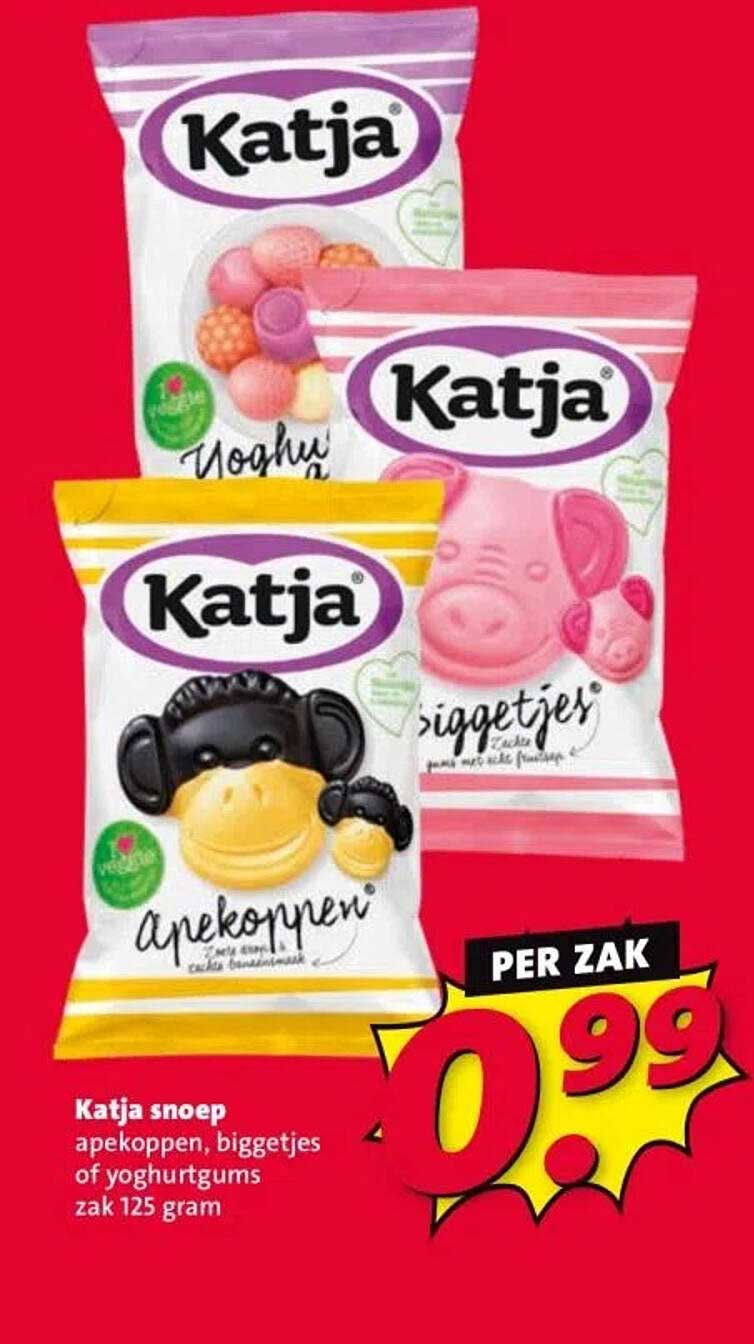 Katja snoep apenkoppen, biggetjes of yoghurtdrops zak 125 gram