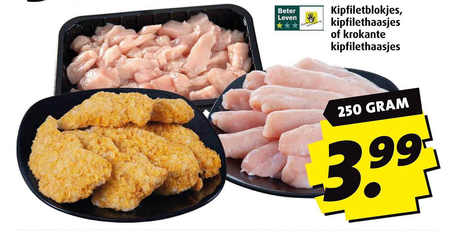 Kipfiletblokjes, kipfilethaasjes of krokante kipfilethaasjes 250 gram