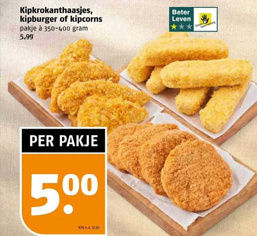 Kipkrokanthaasjes, kipburger of kipcorns pakje à 350-400 gram