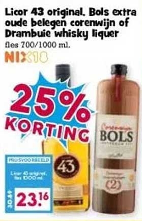 Licor 43 original, Bols extra oude belegen korenwijn of Drambuie whisky likör fles 700/1000 ml.