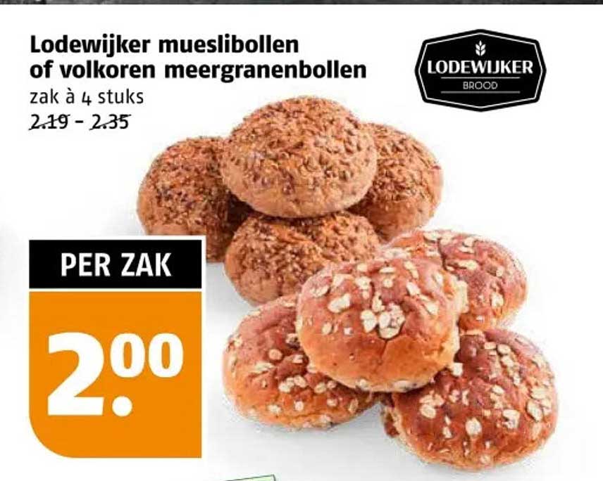 Lodewijker mueslibollen of volkoren meergranenbollen zak à 4 stuks