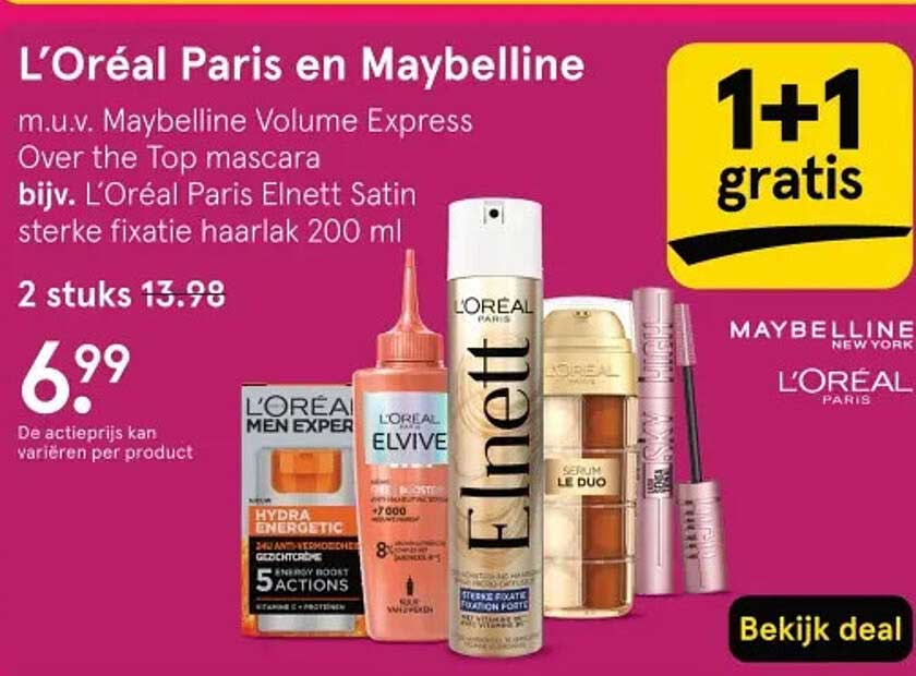 L’Oréal Paris en Maybelline m.u.v. Maybelline Volume Express Over the Top mascara bijv. L’Oréal Paris Elnett Satin sterke fixatie haarlak 200 ml