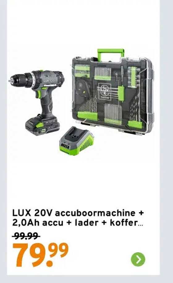 LUX 20V accuboormachine + 2,0Ah accu + lader + koffer...
