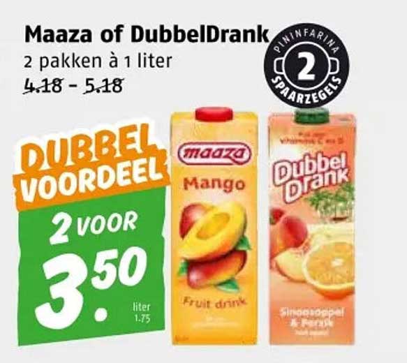 Maaza of DubbelDrank 2 pakken à 1 liter