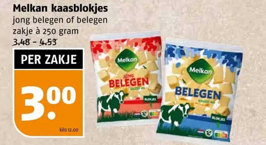 Melkan kaasblokjes jong belegen of belegen zakje à 250 gram
