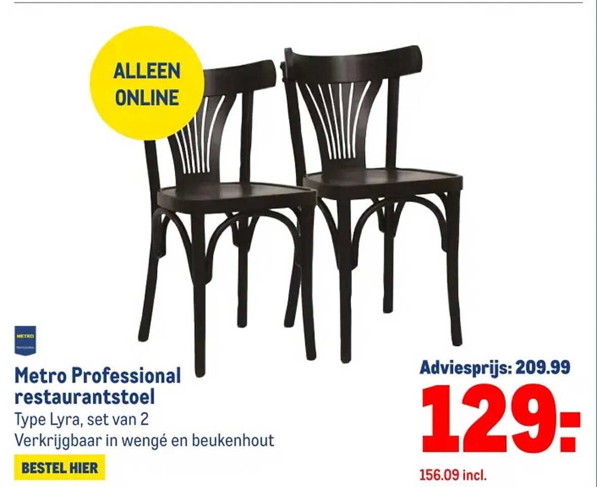Metro Professional restaurantstoel Type Lyra, set van 2