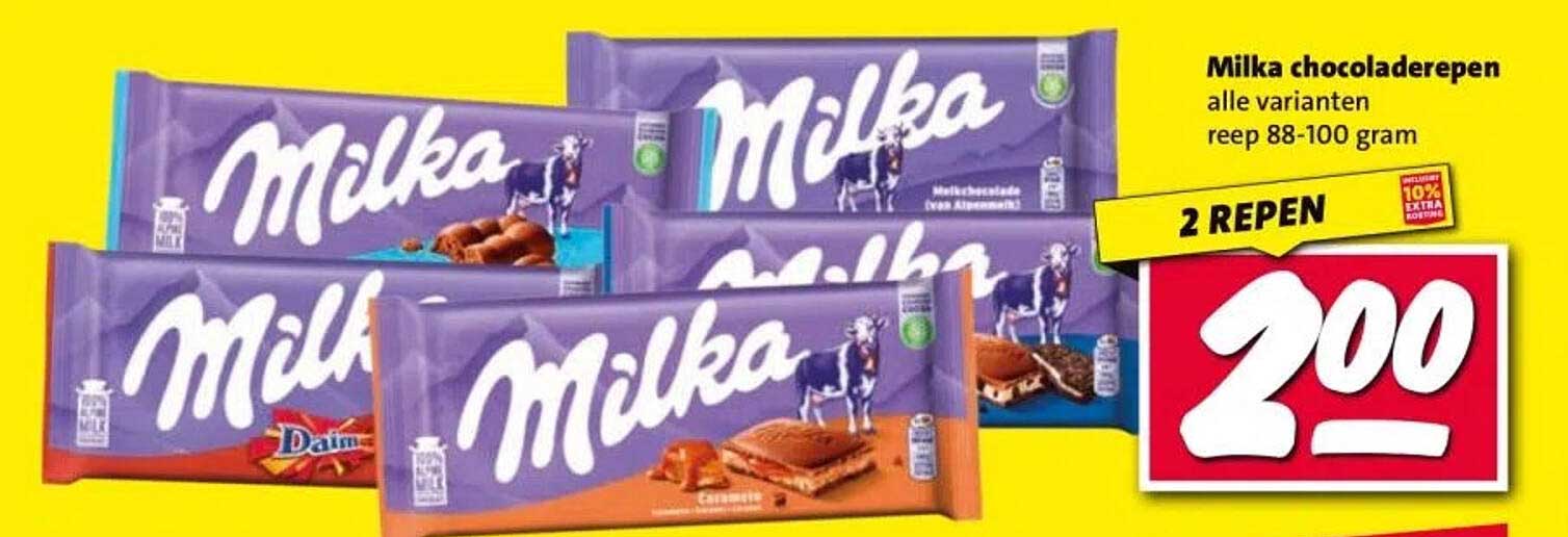 Milka chocoladerepen alle varianten reep 88-100 gram